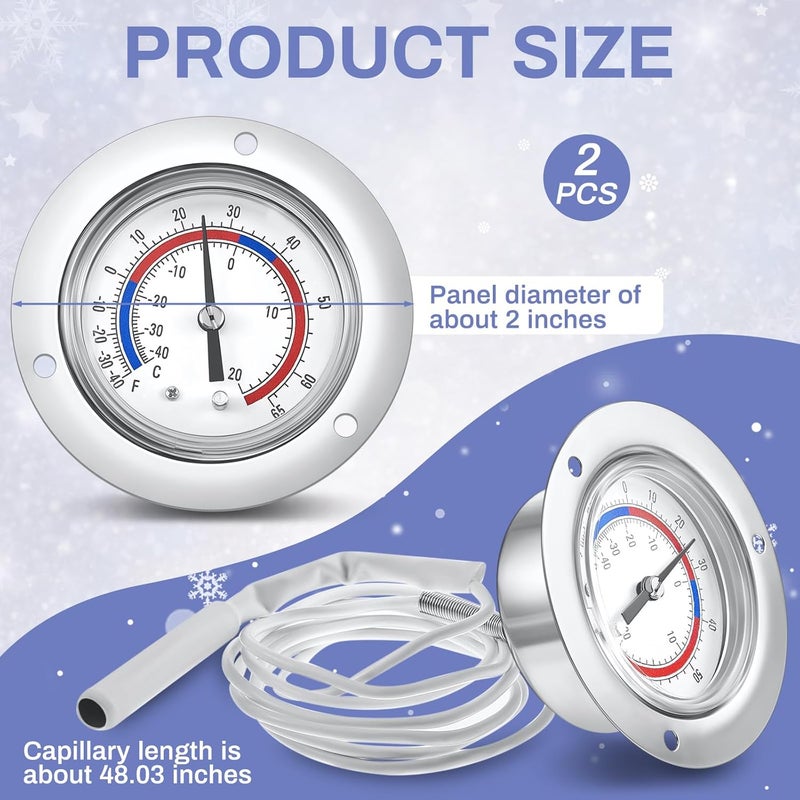 Copkim 2 Pcs Cooler Thermometer Vapor Capillary Design Refrigerator Gauge Freezer Thermometer, -40-65 Degree F/ -40-20 Degree C Temperature 2'' Dial Stainless Steel Flanged Panel Mount - Image 2